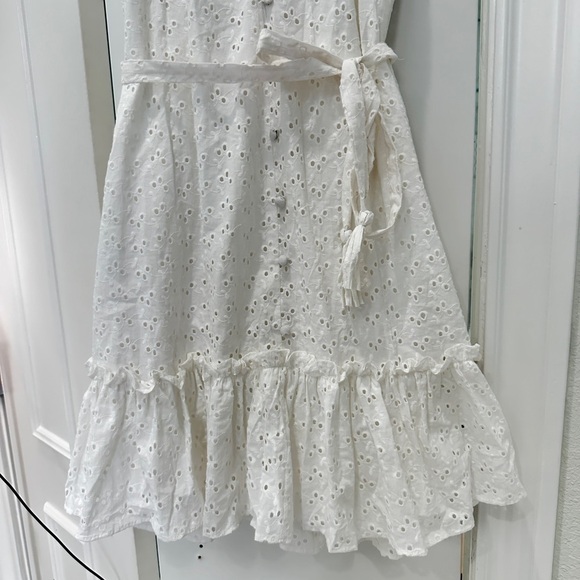 White Eyelet Dresses Sam And Jess Sleeveless Fit Flare tie front Summer Dress L - Picture 7 of 10